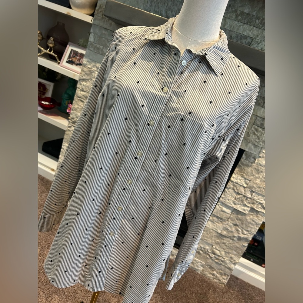 LOFT Woman’s Blue and White Striped Button-Down Shirt